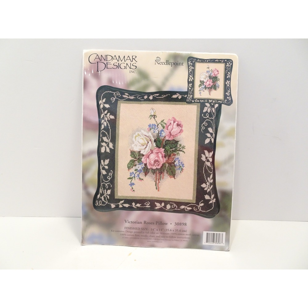 Candamar Designs Victorian Roses Pillow Needlepoint Kit 30898 Floral Vintage